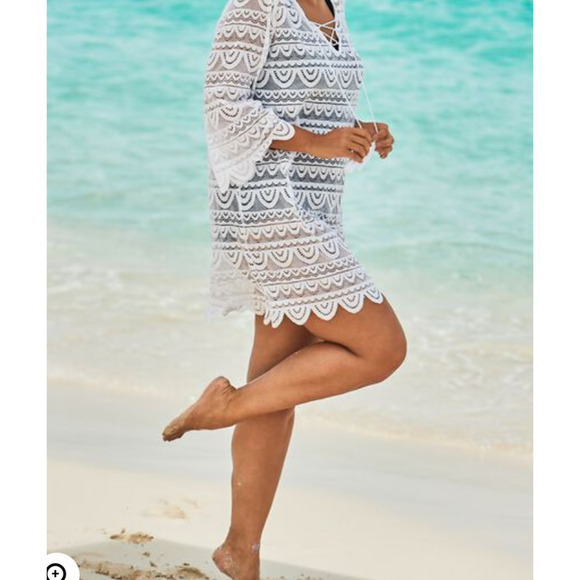 Swimsuit Cover Up XL by Swimsuits for All Scallop Lace Black NEW - Picture 4 of 8